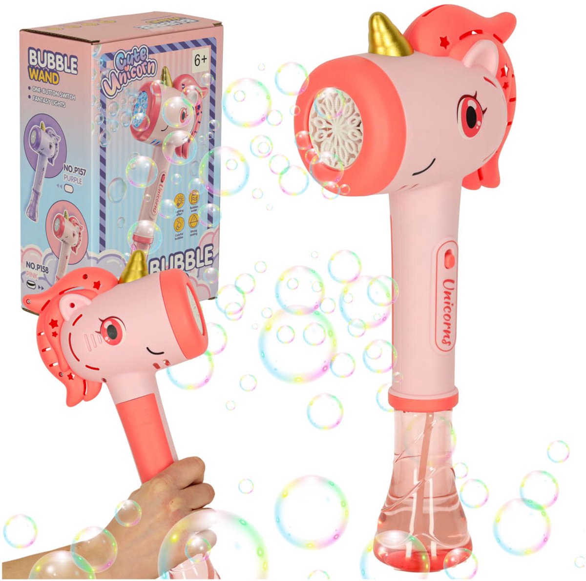 Playos® - Bellenblaas Eenhoorn - Roze - met Reservoir - 100 ml - Bellenblaas Pistool - Bellenblazer - Bellenblaasmachine - Buitenspeelgoed
