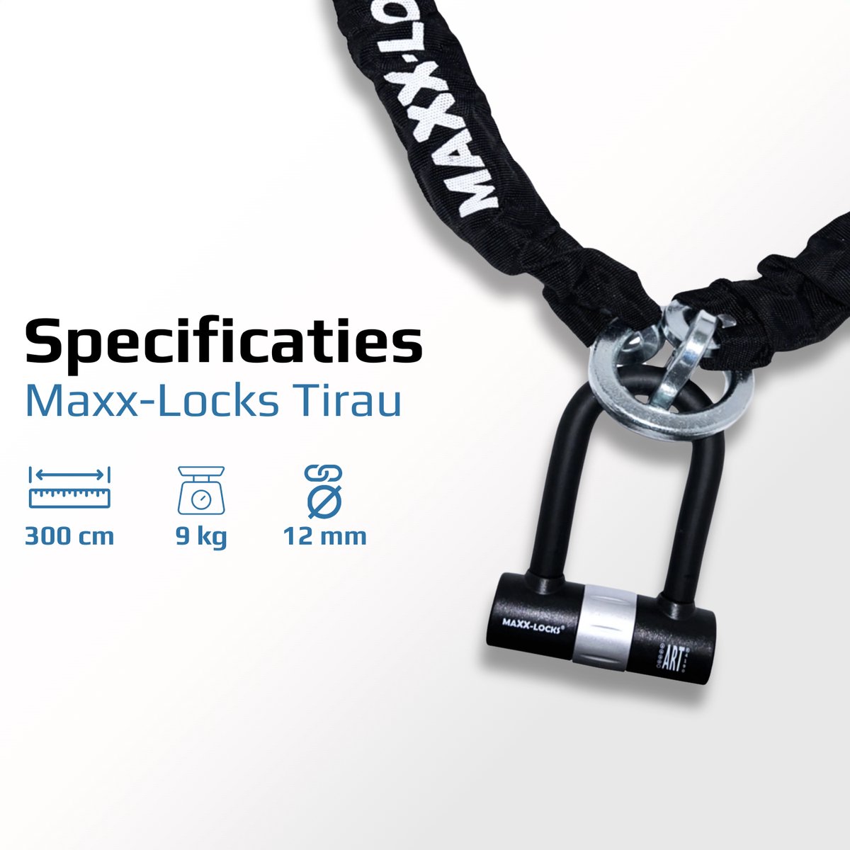 Maxx-Locks Tirau Art 4 Motorslot / Scooterslot - Kettingslot met Loop en Beugelslot - Art Gekeurd Slot voor Motor en Scooter & Brommer - 300 cm – foto 6