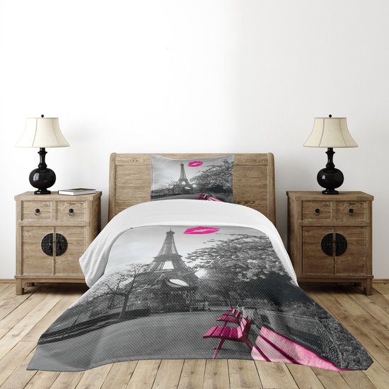Set de couvre-lit New Bed Paris Romantic City and a Kiss avec couvre-lit décoratif 2 pièces et taie d'oreiller