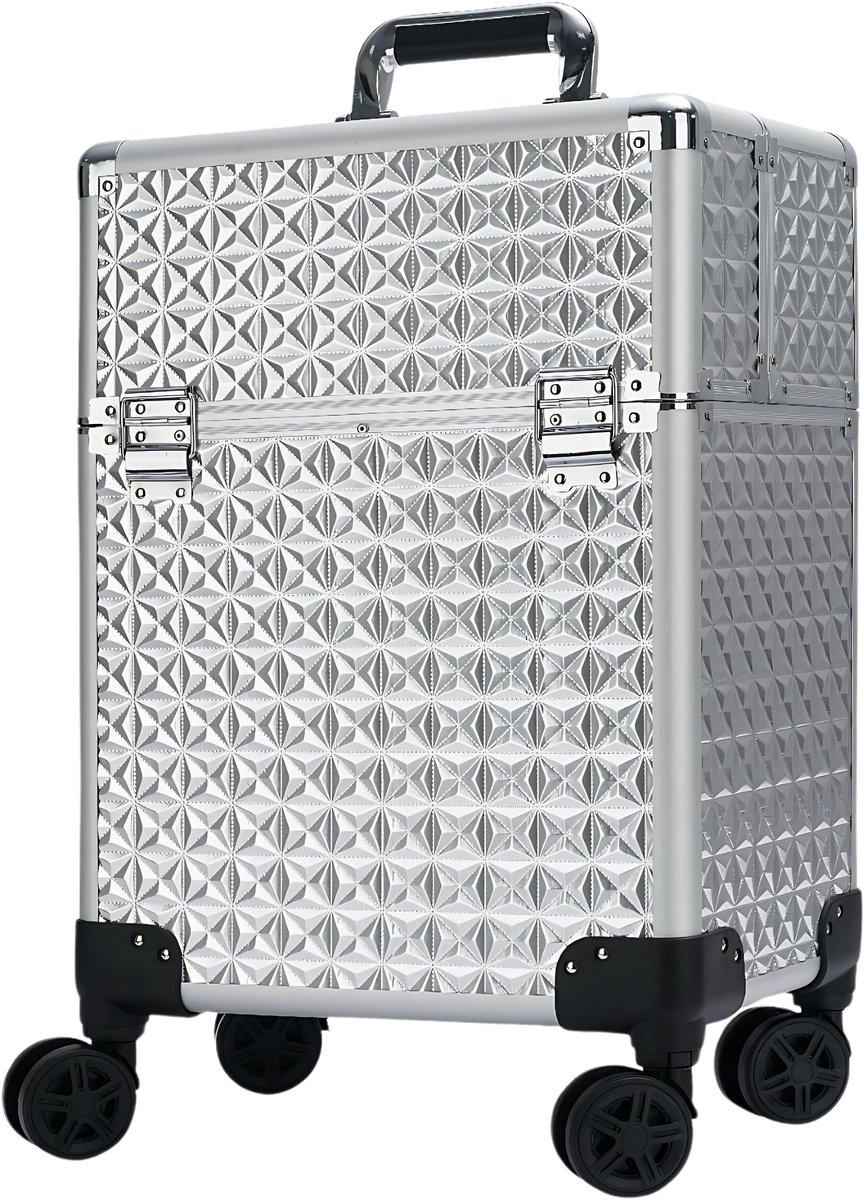 Guardian Beauty Beautycase - Aluminium - 2-in-1 - Make-up Trolley & Koffer - Cosmetica Organizer - Zilver - Kapper, Make-up, Nagel, en Tattoo Artiest