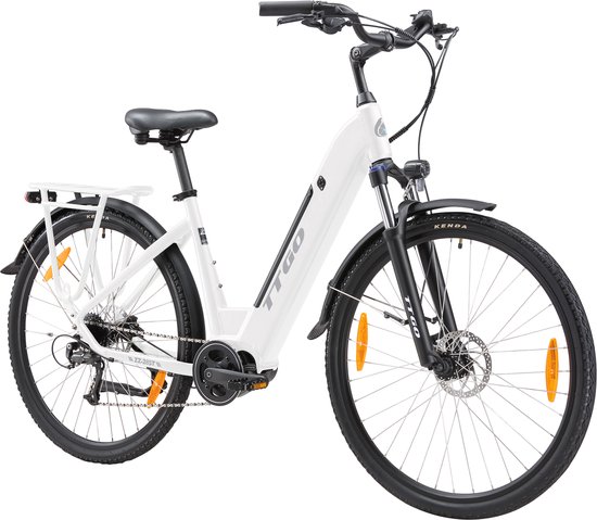 Elektrische Fiets TTGO ZZ 28ST Wit - 720Wh/20Ah Accu - 120 km Bereik - 250W Middenmotor - Aluminium Lage Instapframe - 28 Inch Wielen - Shimano 9 Versnellingen - LCD Display - Stadsfiets voor Dames en Heren