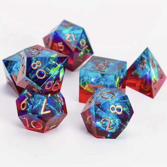 Ensemble de dés Joya Kids® Dungeons and Dragons | Set de Dés DnD Polydice | Ensemble de dés D&D | Ensemble de 7 pièces en résine | Coffre de rangement de Luxe inclus | Rouge et bleu