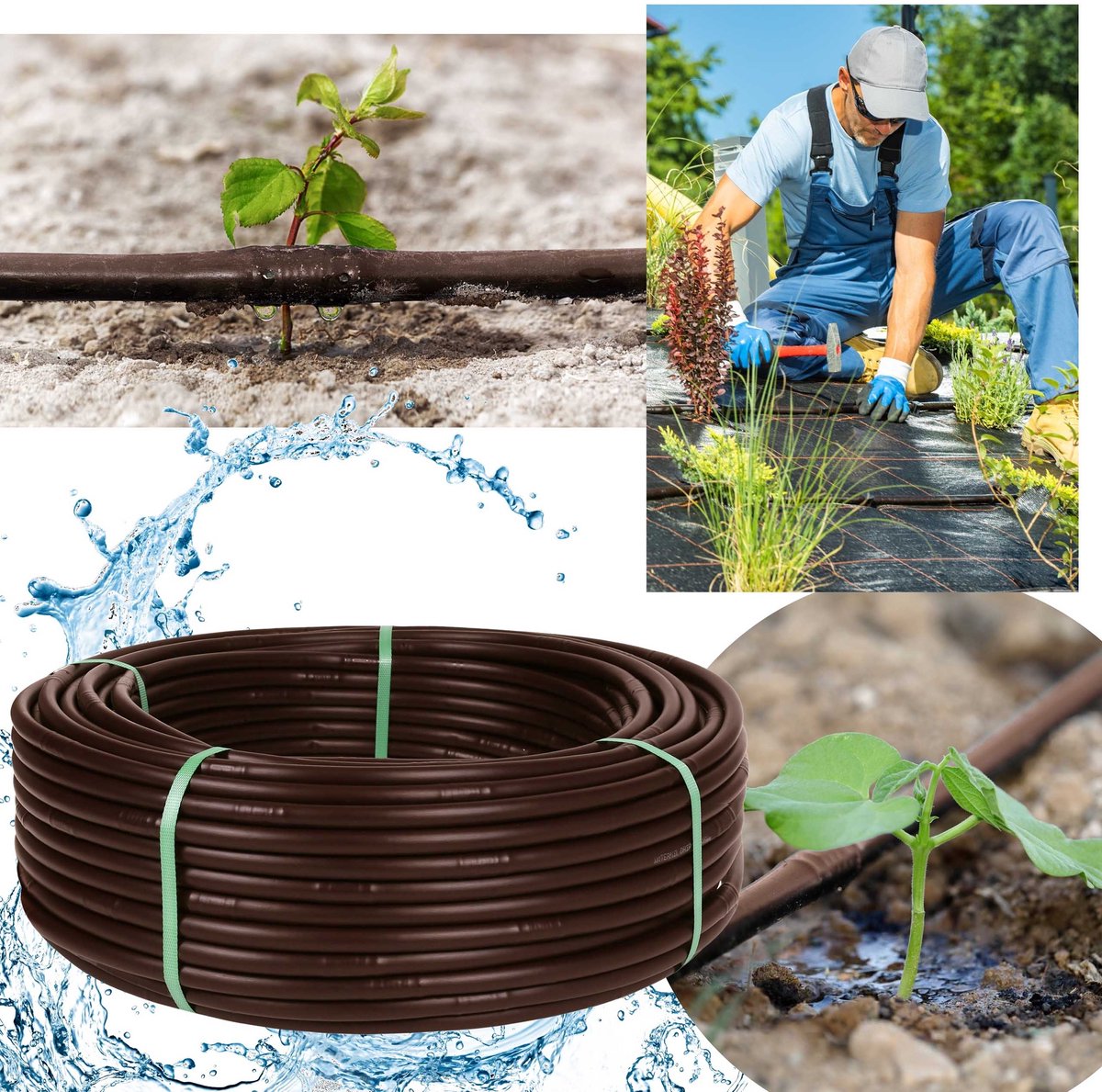 Watermil Drip Systeem Druppelslang Druppelbuis Bruine Druppelleiding voor besproeien van bloemperken en plantrijen, waterbesparing 16mm / 2.0 LPH Druppelafstand 33 cm / 75m