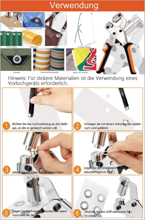 Sumeber Professionele oogtangset met 500 roestvrije ogen ( 10 mm) I magnetische oogpers van gehard staal perfect voor leer, riemen, luifels, stoffen, zeilogen en metalen ogen Sumeber Professionele oogtangset met 500 roestvrije ogen ( 10 mm) I magnetische oogpers van gehard staal perfect voor leer, riemen, luifels, stoffen, zeilogen en metalen ogen