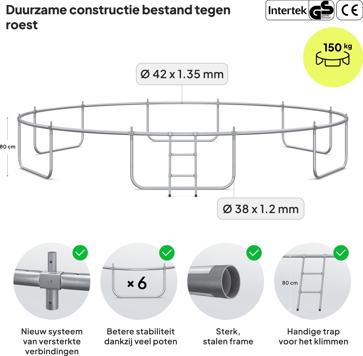 ZIPRO Jump Pro OUT - Trampoline met veiligheidsnet - Ø496cm 16FT - Voor kinderen en volwassenen - Inclusief Ladder - max. 150 kg - Extra Groot - UV-bestendig — afbeelding 4