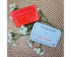 Valentijn cadeau - Je t'aime zeep met blikje - 125g zeep - gemaakt van biologische olijfolie - lief cadeau