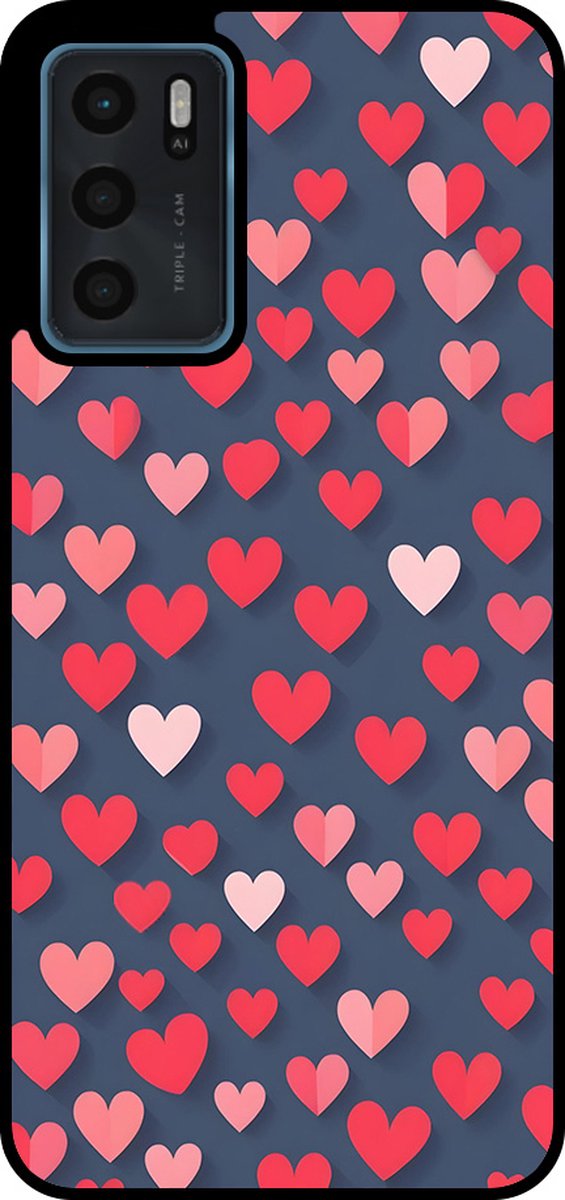 Smartphonica Telefoonhoesje Geschikt voor Oppo A16 / A16s / A54s met Roze en Rode Hartjes Opdruk - TPU Backcover Case With Rosé and Red Heart Design geschikt voor Oppo A16;Oppo A16s;Oppo A54s