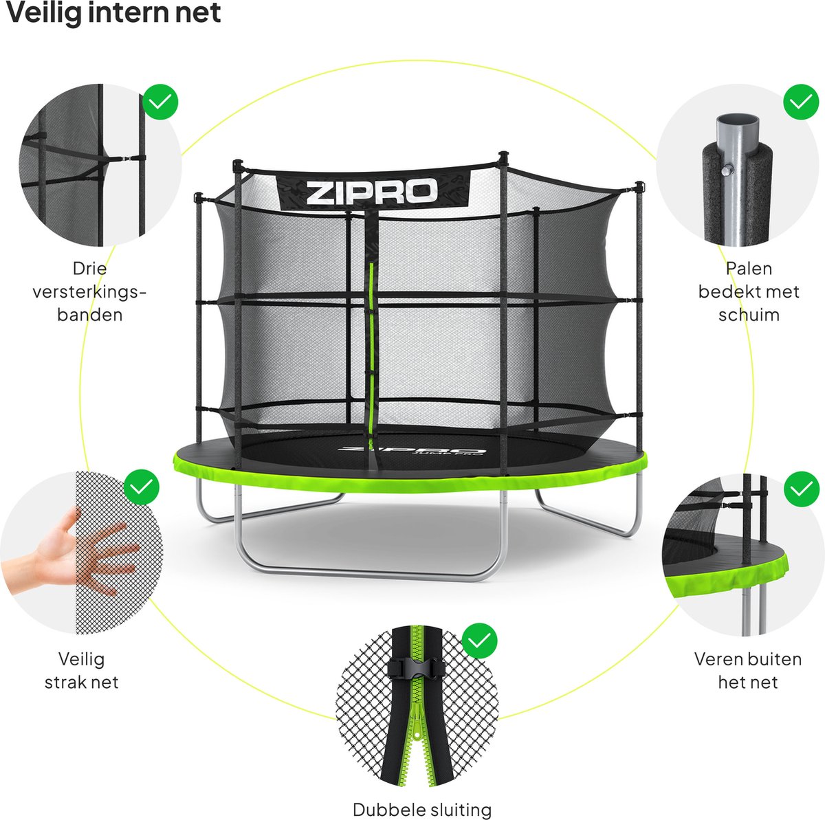 ZIPRO Jump Pro IN - Trampoline - Ø252cm 8FT - Trampoline met veiligheidsnet - Voor kinderen - Inclusief Ladder - max. 150 kg – foto 5