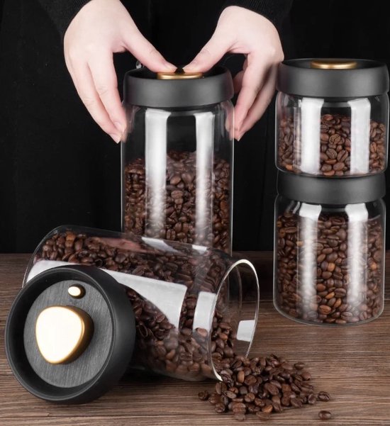 Vacuüm koffiecontainer van hoogwaardig glas, 1100 ml koffieblik Vacuüm koffiecontainer van hoogwaardig glas, 1100 ml koffieblik