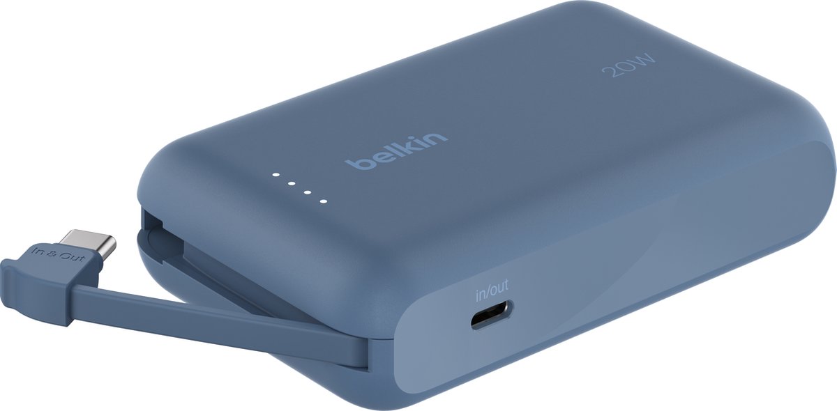 Afbeelding 2 van Belkin Powerbank 10.000mAh met Geïntegreerde USB-C Kabel – 20W Snelladen – Blauw