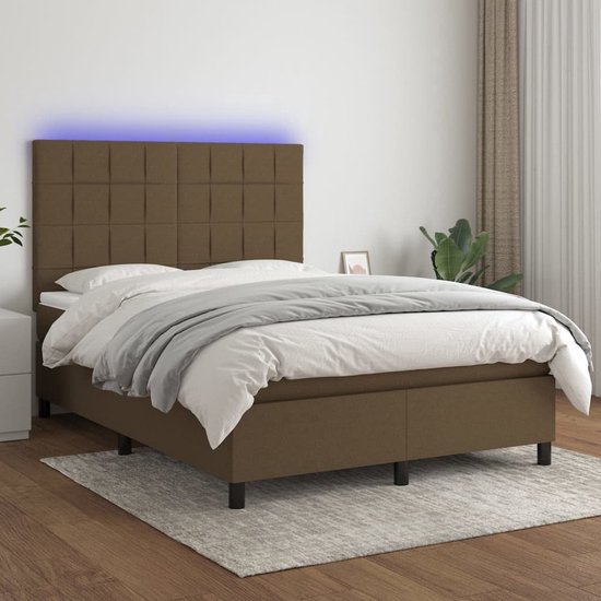 vidaXL Boxspring met LED donkerbruin 140x200 cm Boxspring - Bed Frame ...