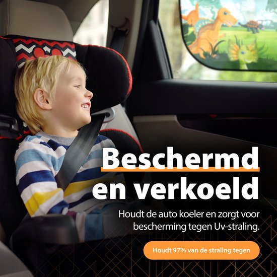 Perow - Zonnescherm Auto - Dinosaurussenwereld – UV Protectie – Zonnescherm auto kind - Baby - Set van 2 — afbeelding 2