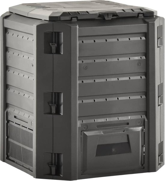 vidaXL Poubelle à compost 380 L Zwart - Solution de jardin durable Poubelle à compost - Compostage - Jardin vert - Compost organique - Restes alimentaires - Déchets de jardin - Espace extérieur - Respectueux de l'environnement - Durable