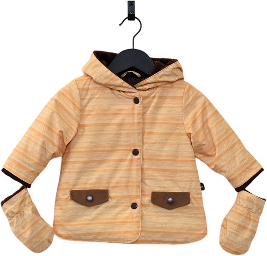 Ducksday - manteau d'hiver pour bébé - imperméable - léger - polaire - moufles amovibles - tout-petit - unisexe - Jaune ocre - Marron foncé - Dusk - taille 80