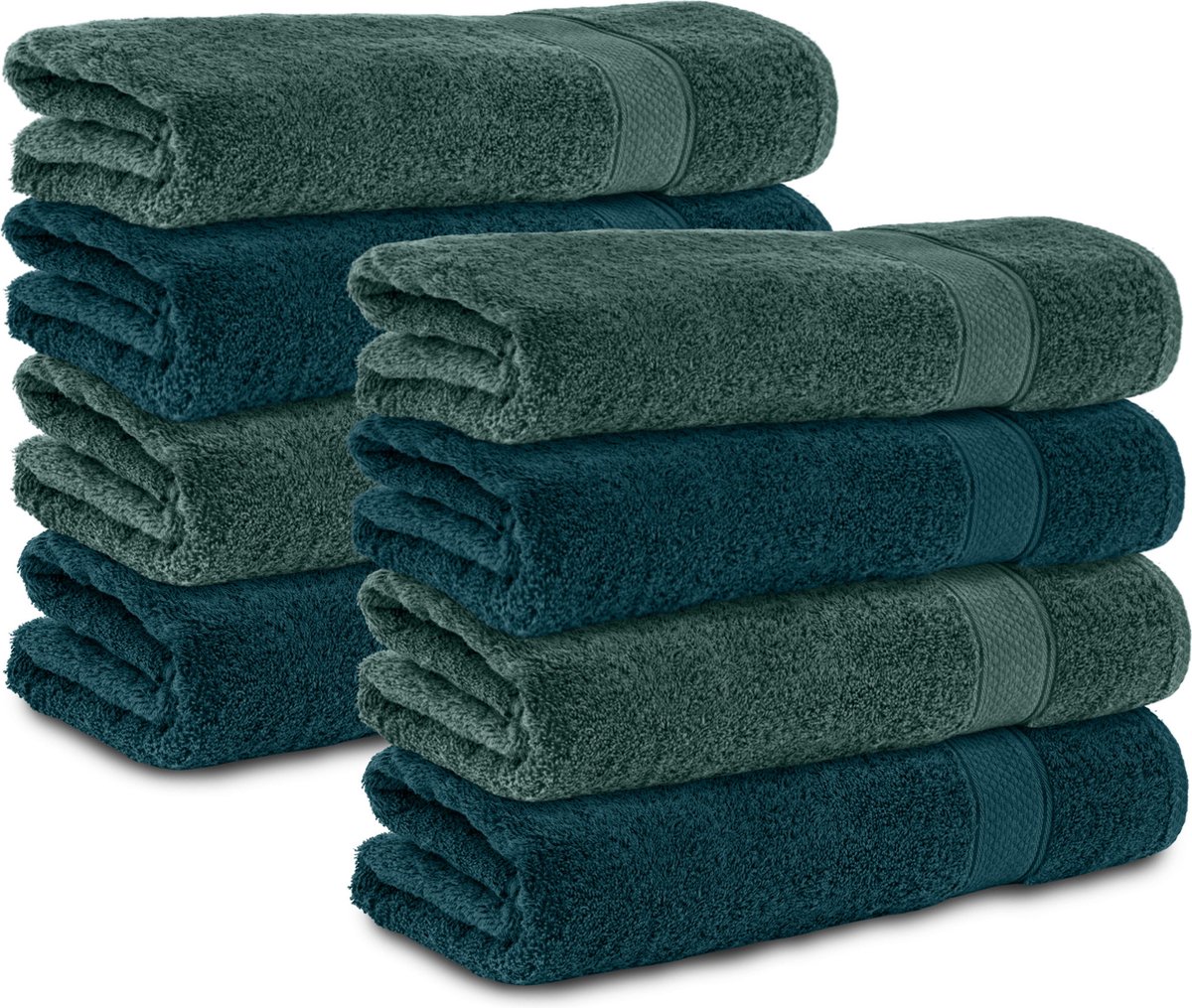 Komfortec 8x Handdoek 70x140 - 100% Katoen – Handdoekenset - Zacht - Petrol-Donkergroen
