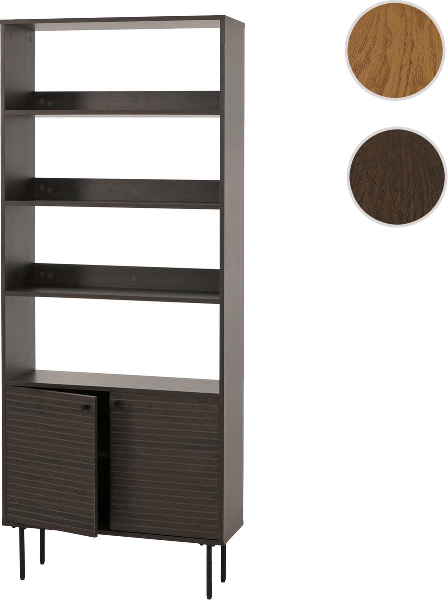 MCW Boekenkast MCW-N78, boekenkast hoge kast, Scandinavische stijl metaal hout melamine MVG 200x80x30cm ~ donkerbruin