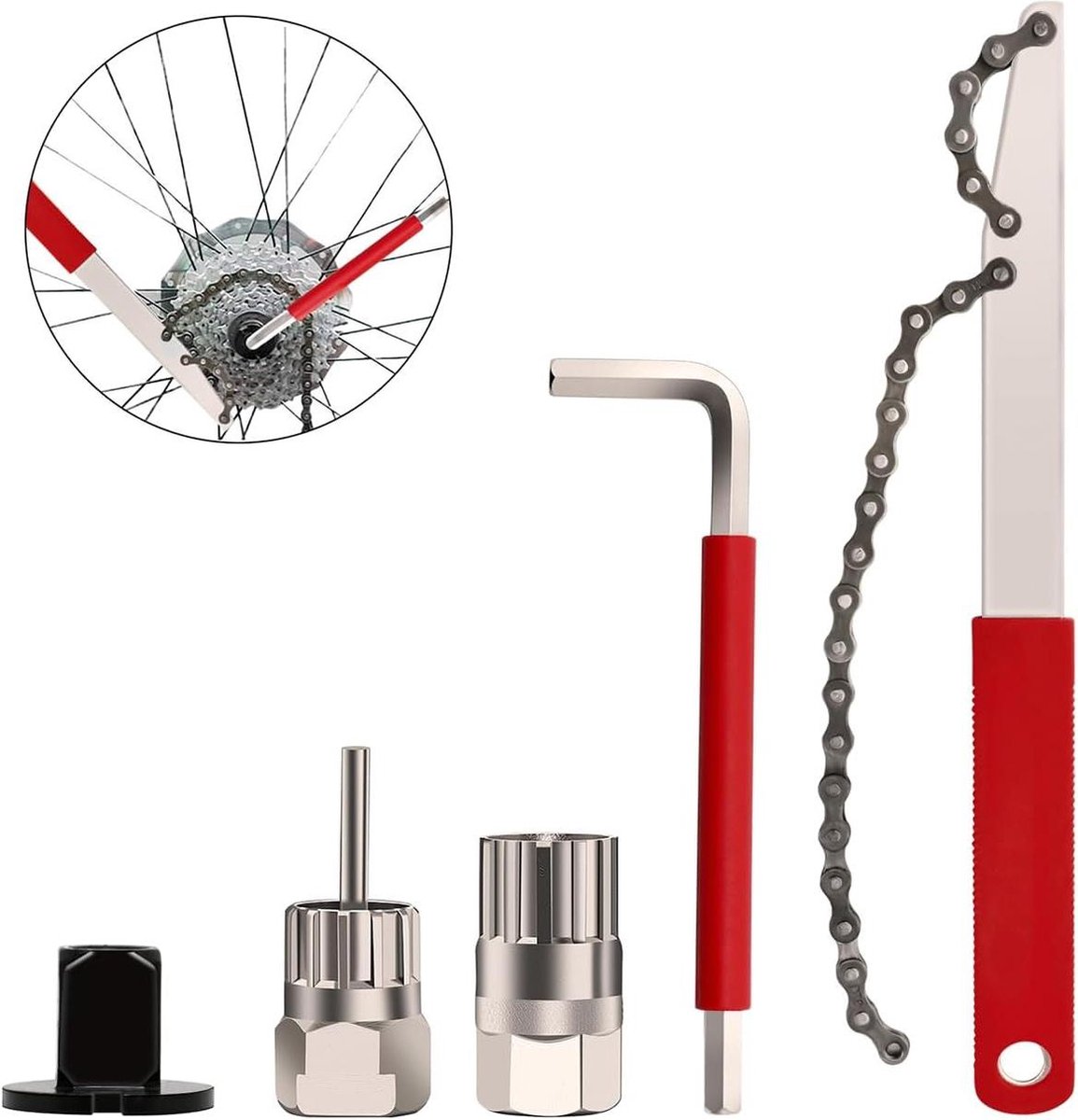 Mrs. Jones Fietskettingzweep 5 stuks tandwieltrekker schroefkrans trekkerset cassettes verwijderingsgereedschap - universele fiets-binnenlagerverwijderset .
