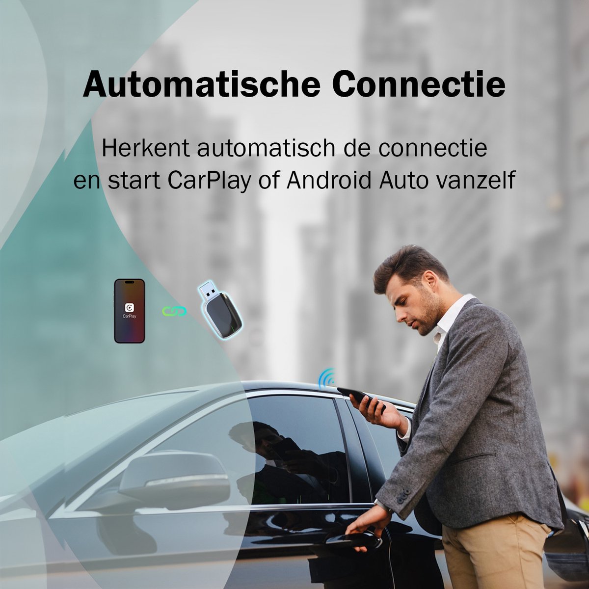 OPTIMERA 2-in-1 Draadloze CarPlay Dongle MINI – Apple CarPlay & Android Auto Adapter USB-C, Plug & Play - Afbeelding 2