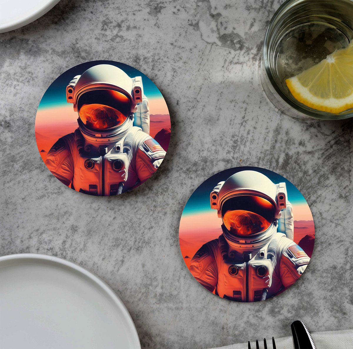 GR onderzetters voor glazen - Astronaut Mars - Vinyl - 6st