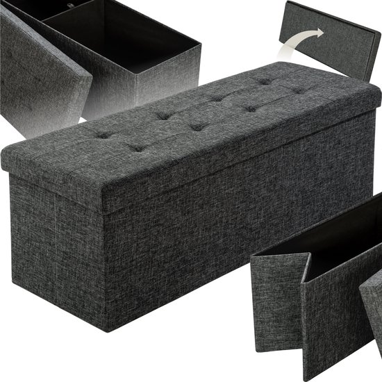 tectake® XL Opbergkist - Opvouwbaar bankje - Zitkubus, kruk - 110x38x38 cm - Praktisch en stijlvol opbergen - Verkrijgbaar in verschillende kleuren - Donkergrijs