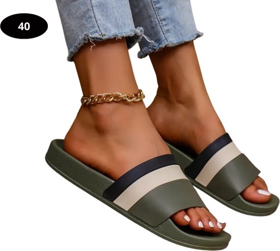 Chaussons de bain femme Bovista - Confortables - Tongs - Sauna - Été - Vert foncé - Pointure 40