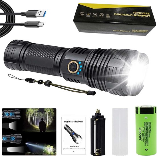 LICHTMEISTER Zaklmap LED oplaadbaar - 1000 lumen, 4000 mAh batterij - extreem helder Flashlight