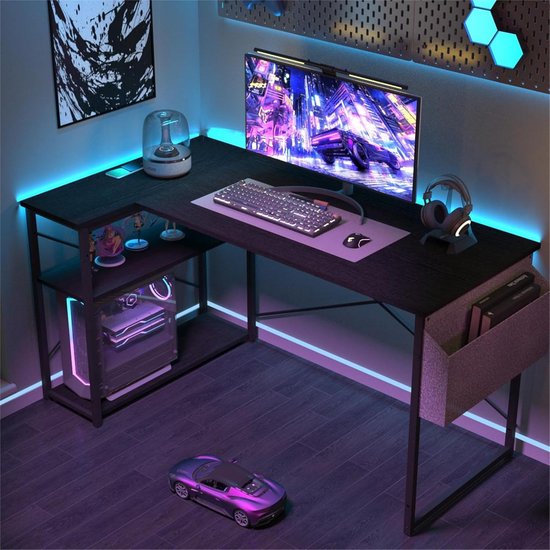 Your Paradise - L-vormig bureau, 100 x 70 cm, gamingtafel met opbergvakken, omkeerbare pc-hoektafel, computertafel, corner gamingtafel voor studie, werk, thuis, slaapkamer, zwart