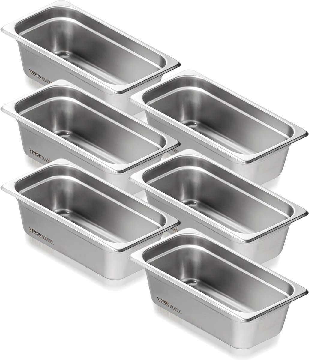 VEVOR 6 X Hotelpannen Gastronormbakken Rvs 1/3 Maat 326x177x99mm