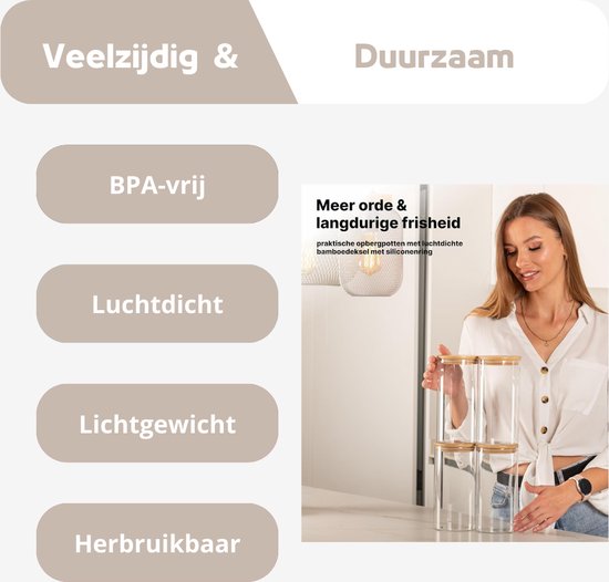Praknu Glazen Voorraadpotten met Bamboedeksel - Set van 4