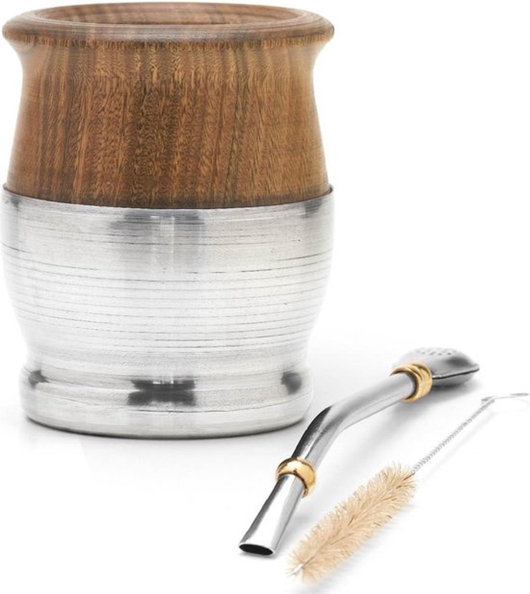 Yerba Mate houten kalebas set - traditionele Palo Santo en aluminium - met Bombilla - houten basis - BALIBETOV houder met Yerba Mate-stro. Yerba Mate Cup