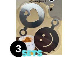 Koffie sjabloon - RVS - Hartje & Smiley - 6 delige set - Cacao sjabloon - Cappuccino sjabloon - Cacao strooier - Barista tools - Koffie accesoires - Barista accesoires - Barista essentials