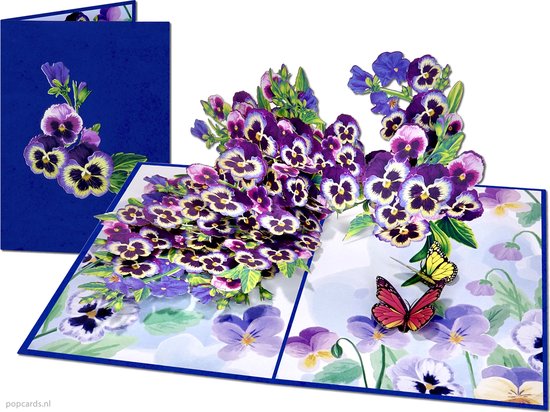 Popcards.nl pop-up kaart - Wenskaart Prachtige Paarsblauwe Viooltjes Bloemen Bloemetjes 3D kaart