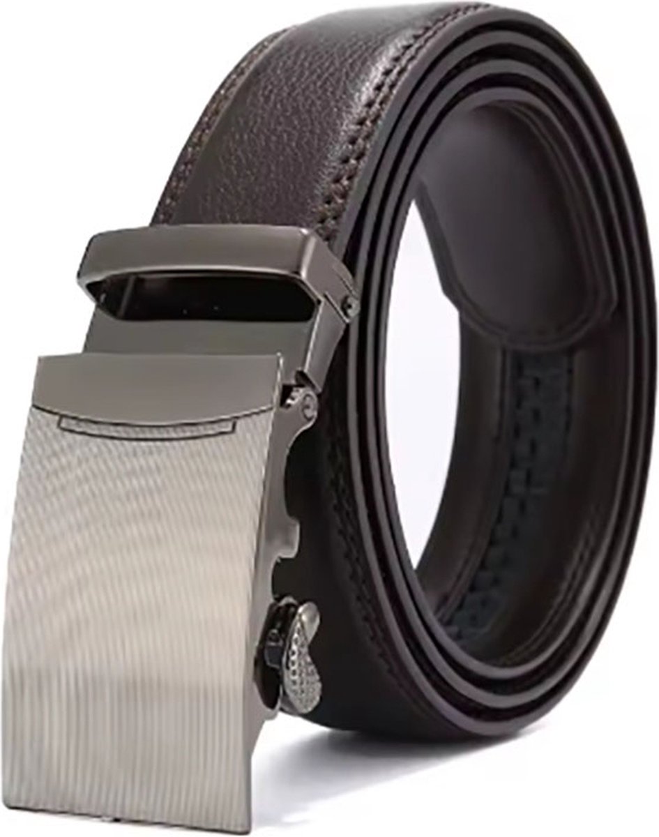 Actie4you® - Heren Riem - Leren Riem - Lederen Riem - Automatische Gesp - Zwart - 130 cm – Extra Lang – Inkortbaar – Donker bruin - Zilveren Gesp