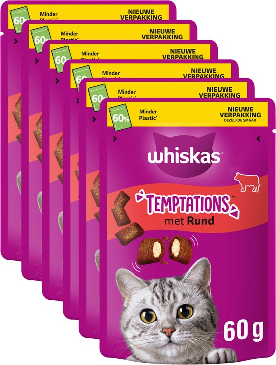 Whiskas Temptations kattensnoepjes rund 6x60g
