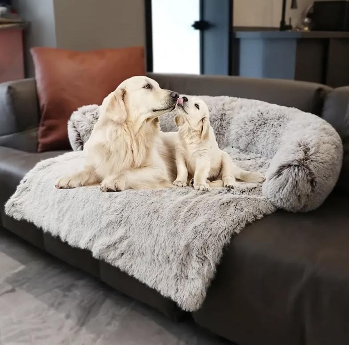 Flavers - hondendeken bank - hondenkleed bank - 80 CM - Maat S/M - hondendeken - Grijs - Wit - hondenkussen bank - bankbescherming hond - kattenkussen - Hondenmand - kattenmand - Hondenmand Premium