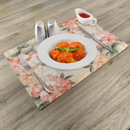 Set de 4 sets de table à manger à motif floral New Bed avec fleurs d'hortensia en fleurs, tissu lavable avec dos antidérapant
