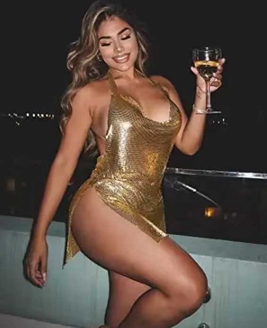 Mini robe avec fente en V- Goud - Brillant - Bling - Fête - Gala