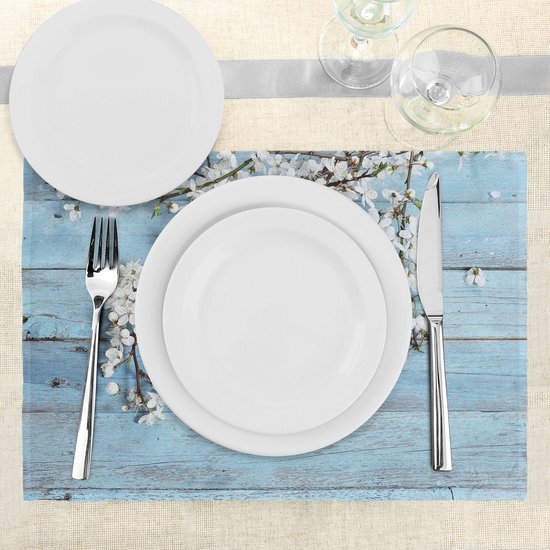 Set de 4 sets de table à manger en tissu lavable avec dos antidérapant, motif fleurs printanières et branches