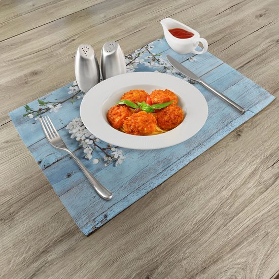 Set de 4 sets de table à manger en tissu lavable avec dos antidérapant, motif fleurs printanières et branches
