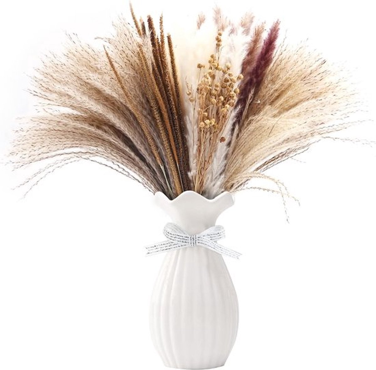 80 stuks natuurlijk gedroogd pampasgras, natuurlijk wit, 45 cm, natuurlijke gedroogde bloemen, boeket, decoratie, pluizige droge planten voor binnen, vazen, bruiloft, feest, bloemstukken