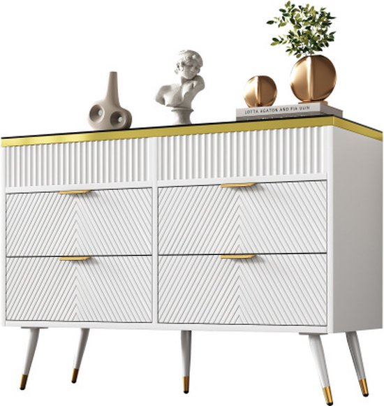 Beige - Houtlook - Crème - 4 laden - Kasten kopen? | Korting tot 40