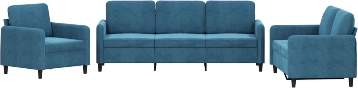 vidaXL - 3-delige - Loungeset - met - kussens - fluweel - blauw
