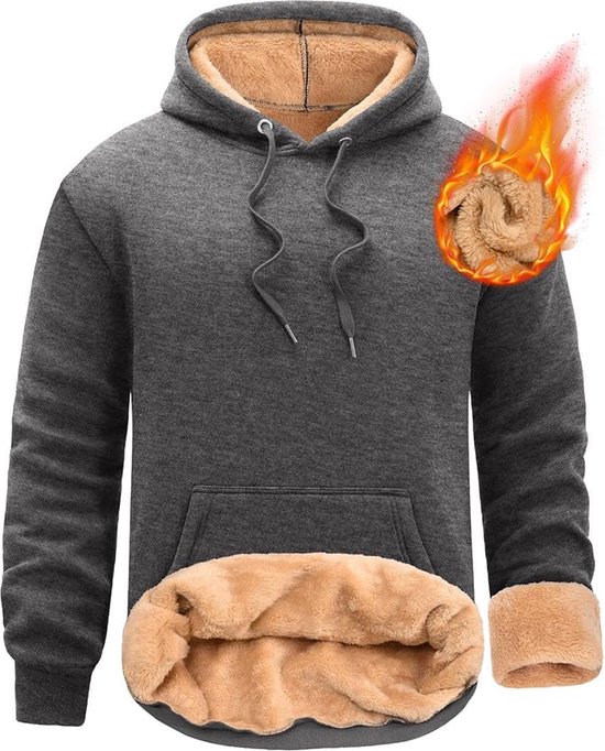 Sweat à capuche en polaire Sweats à capuche homme, manches longues, doublé Sherpa, T-shirts thermique chaud d'hiver avec poches, Jumper à capuche décontracté avec cordon de serrage pour homme