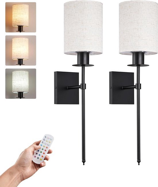 Aipsun LED Wandlamp Met Afstandsbediening, 6000 mAh, USB-C Oplaadbaar, Wit, 60 cm, 5 W, Modern Design voor Slaapkamer en Woonkamer, Drie Kleurtemperaturen (2 Stuks