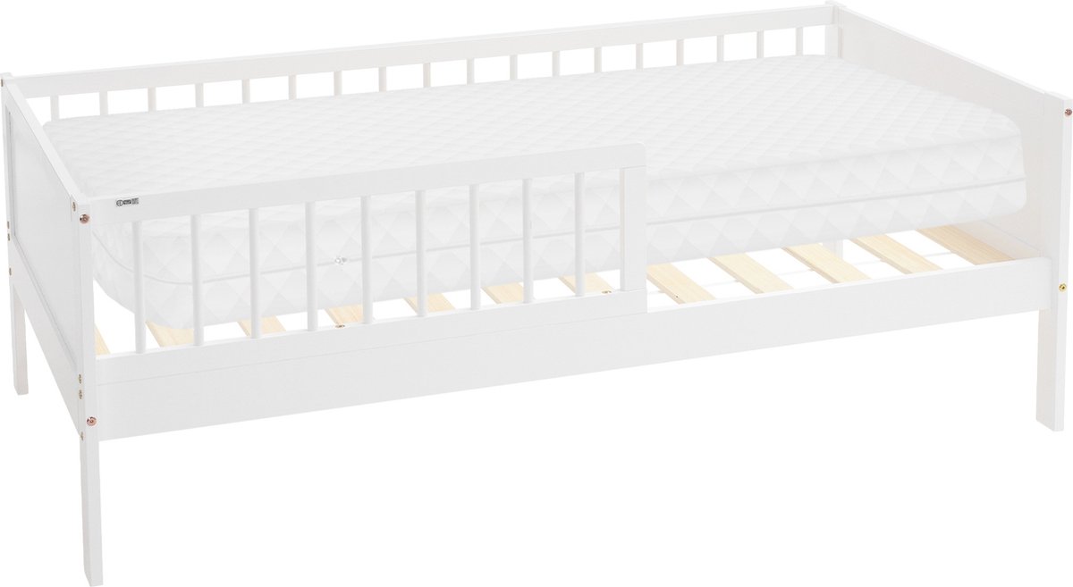 ml-design naturel serie kinderbed 80x160 cm wit met matras lattenbodem en uitvalbeveiliging massief grenen houten eenpersoonsbed voor meisjes en jongens stevig speelbed peuterbed en juniorbed met vloerbedconstructie voor extra veiligheid Lime