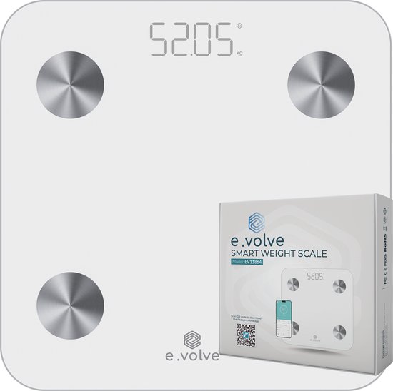 e.volve Weegschaal Personenweegschaal Digitaal - 20x - Wit - Slimme Weegschaal met Lichaamsanalyse - Precisie Weegschaal - Weegschalen - Digitale Weegschaal - Incl. App