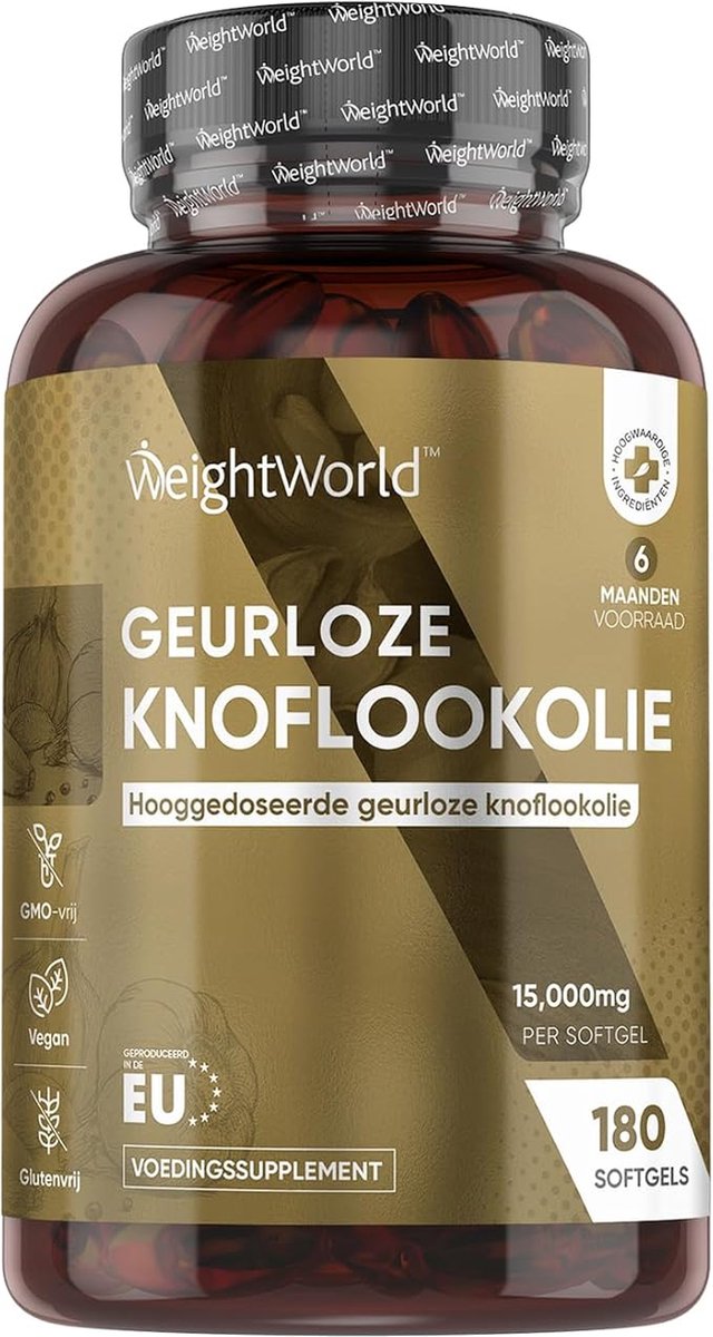 Goedkoopste WeightWorld Geurloze Knoflookolie softgels - 15.000 mg - 180 vegan knoflook softgels voor 6 maanden - Geur- en smaakloos