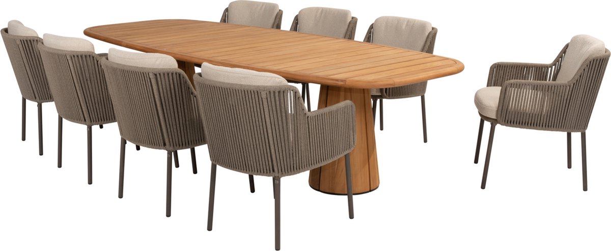 Capri Bernini dining tuinset 280x110xH75 cm 9 delig teak barrel terre 4 Seasons Outdoor