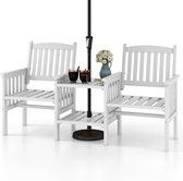 COSTWAY Tuinbank met tafel, 2-zitsbank met 5 cm parasolgat, houten bank van dennenhout tot 330 kg, zitbank, outdoor, tuinstoel voor balkon, tuin, terras, 165 x 60 x 88 cm, wit