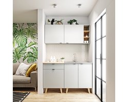 Keukenblok - Kleine Keuken Scandinavisch - 140cm – Mini Keukenblok – Kitchenette met Franke Spoelbak – Goedkope Keukenkast - Keuken zonder apparatuur Keukenblok - Kleine Keuken Scandinavisch - 140cm – Mini Keukenblok – Kitchenette met Franke Spoelbak – Goedkope Keukenkast - Keuken zonder apparatuur
